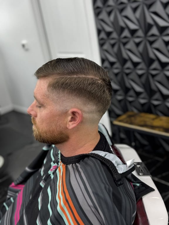 Slick styled haircut